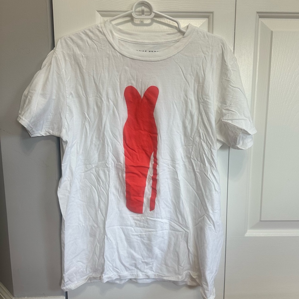 White Short Sleeve Tee with Red Graphic